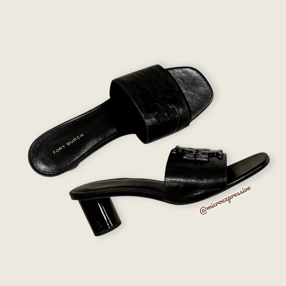 $339 Tory Burch Ines Boho Black Real Leather Casual Summer Spring Logo Sandal - Picture 8 of 16